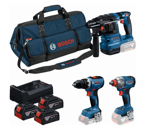 Bosch blå bosch professionel 18v værktøjssæt - værktøjskombinationssæt - gsr 18v-65 + gdx 18v-285 + gbh 18v-22 + 3x gba 5.0ah 18v batteri + gal 12v-18v-80