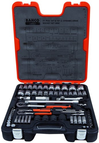 Bahco fatningssæt 1 4 tommer 1 2 tommer, 77 styk | s800
