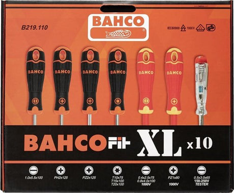Bahco schroevendraaierset | 10-delig | b219.110 - gleuf ph2, pz2, t10, t15, t20, vde gleuf, vde pz1, tester