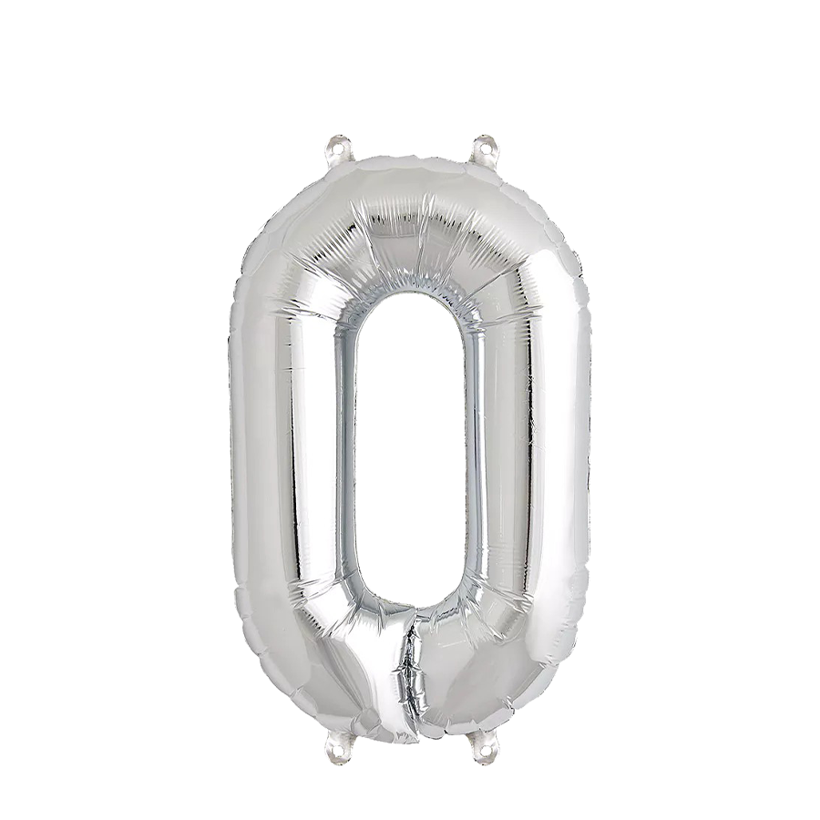 Ballon folie cijfer 0 zilver 35cm