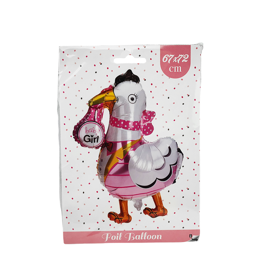 Ballon folie ooievaar baby girl 67x72cm