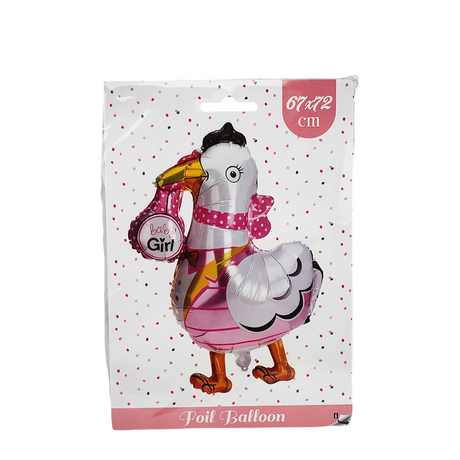 Ballon folie ooievaar baby girl 67x72cm