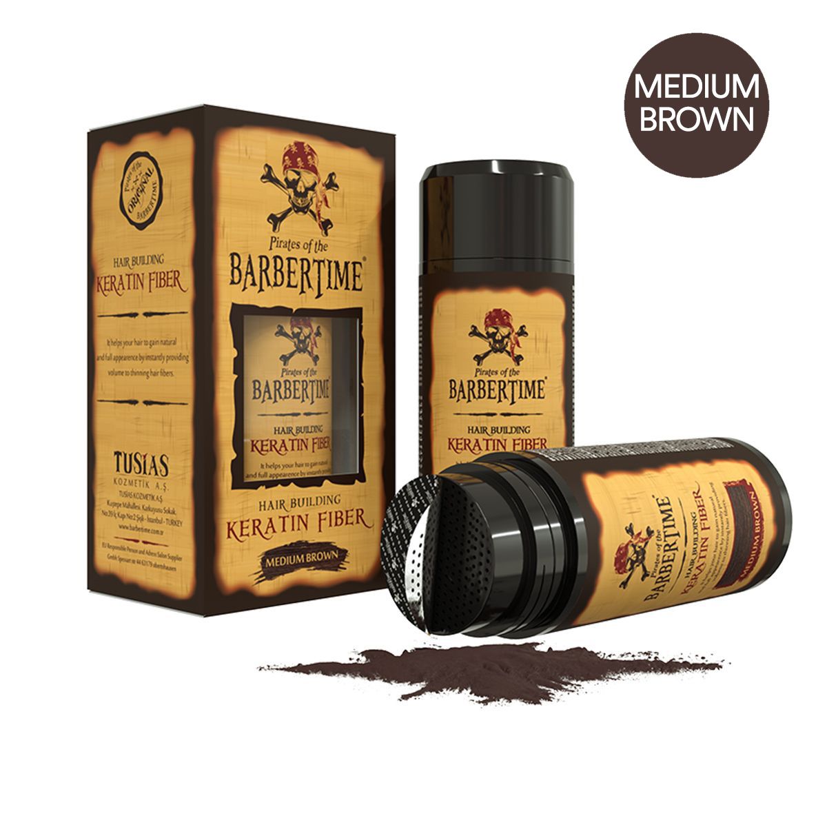 Barbertime håropbygning keratin fiber medium brun 21gr.