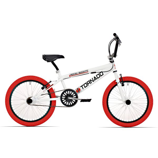 Royal BMX cykel - Bugatti tornado freestyle 20 tommer - hvid med røde dæk