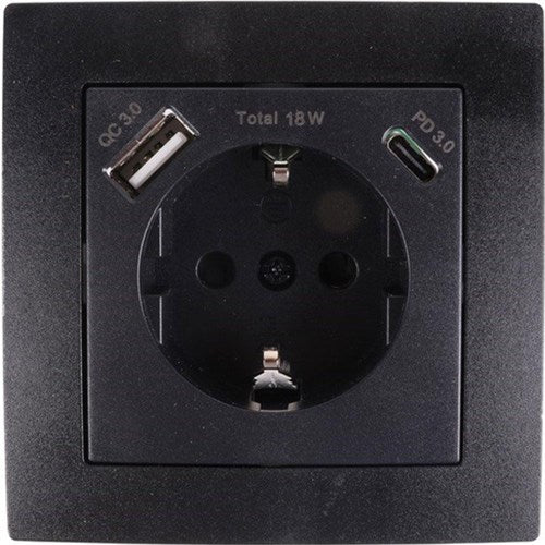 Enzo benson inbouw stopcontact ra + usb en usb-c zwart - 4650032