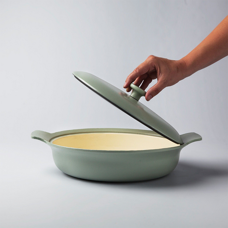 Berghoff ron sauteerpan met deksel gietijzer groen ø28cm