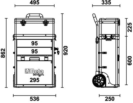 Beta c41h trolley, todelt grå - 041000010