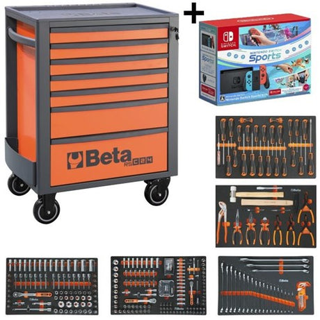 Beta rsc24 7fo gevulde gereedschapswagen | + nintendo switch sports edition | 7 lades | 390-delig | oranje - znldec022