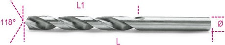 Beta spiraalboren, korte uitvoering hss volledig geslepen glimmende afwerking 412 6,50 - 004120106