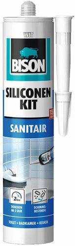 Bison silikone fugemasse hvidt rør 300 ml - vandafvisende fugemasse, sanitær tætning, ufølsom over for skimmelsvamp, farveægte, permanent elastisk, nem at behandle