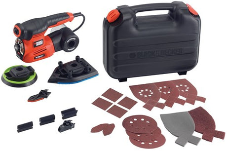 Black+decker ka280k 220w 4in1 multisliber | flad, detaljeret og excentrisk slibesål | 4x profilpunkter | 1x slibefinger | 14x slibeplader | i tilfælde - ka280k-qs