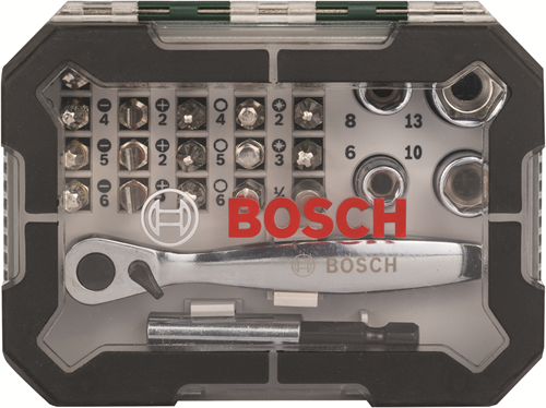 Bosch tilbehør 26-delt skruetrækker bit og skralde sæt med farvekodning - 2607017322