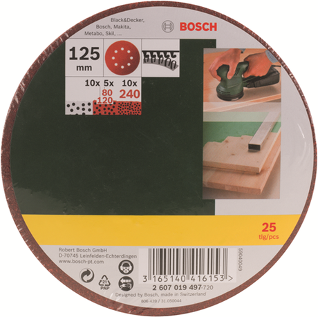 Bosch accessoires bosch schuurbladenset - 25-delig - 125 mm (korrel 240, 120, 80)