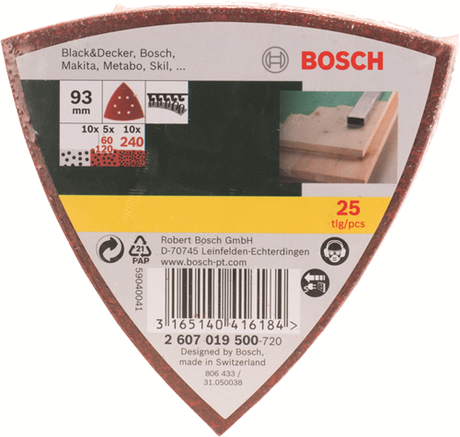 Bosch 25-delt slibepladesæt til deltapudsere - korn 60; 120; 240