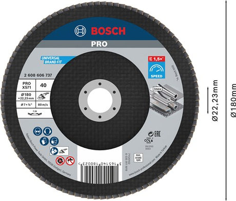 Bosch tilbehør 1 klapskive 180 x571, bedst til metalvinklet, k40 - 2608606737