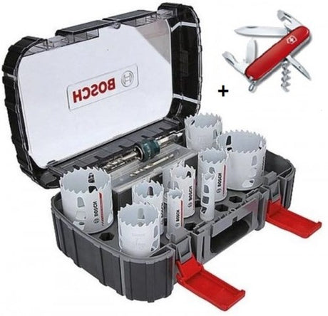 Bosch tilbehør 14-delt hulsavsæt | effektændring | træ og metal | 20 - 76 mm | + victorinox kniv - 061599760l