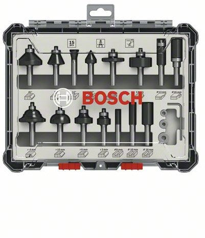Bosch tilbehør 15-delt blandet fræsesæt - skaftdiameter 8 mm - 2607017472
