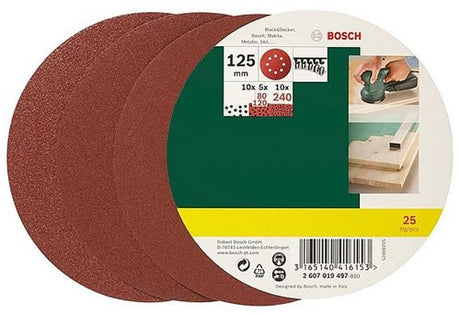 Bosch accessoires bosch schuurbladenset - 25-delig - 125 mm (korrel 240, 120, 80)