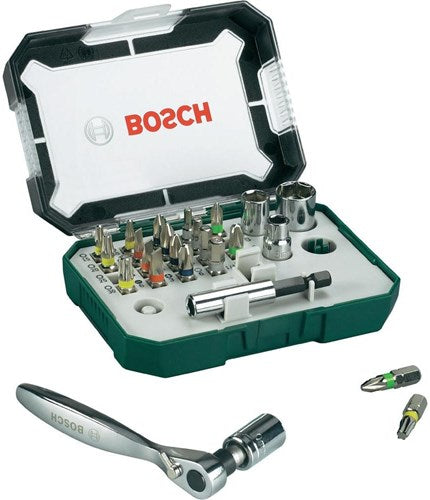 Bosch tilbehør 26-delt skruetrækker bit og skralde sæt med farvekodning - 2607017322