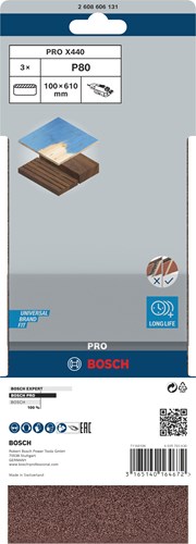 Bosch tilbehør 3 dæk 100x610 x440, bedst til træ+maling, k80 - 2608606131