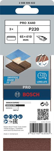 Bosch tilbehør 3 dæk 65x410 x440, bedst til træ+maling, k220 - 2608606022