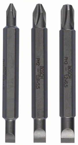 Bosch tilbehør 3-delt dobbelt bit sæt s 0,6x4,5, s 0,8x5,5, s 1,2x6,5; ph1, ph2, ph3; 60 mm 3 stk - 2607001746