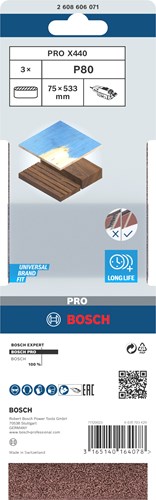 Bosch tilbehør 3-delt slibebånd sæt x440 | 75x533 | k80 | bfw - 2608606071