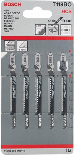 Bosch tilbehør 5x basic til træstiksavklinge t119bo - 2608630310