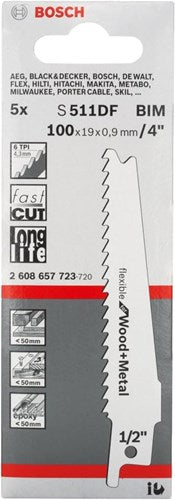 Bosch tilbehør 5x frem- og tilbagegående savklinge fleksibelt til træ og metal s511df - 2608657723