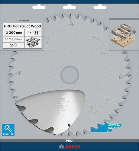 Bosch tilbehør rundsavklinge konstrueret træ 300 x 30 x 3,2 mm, 20 1 stk - 2608640690