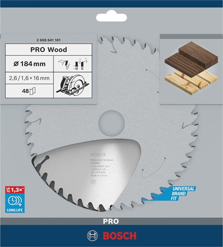Bosch tilbehør rundsavsklinge optiline træ 184 x 16 x 2,6 mm, 48 1 stk - 2608641181