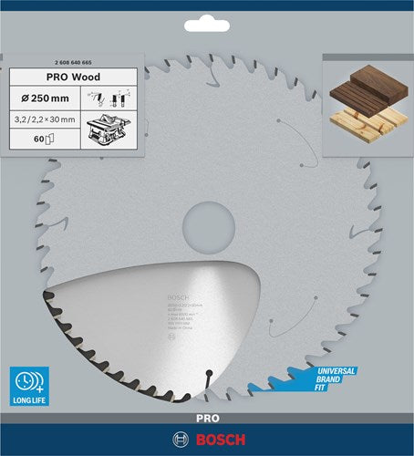 Bosch accessoires cirkelzaagblad optiline wood 250 x 30 x 3,2 mm, 60 1st - 2608640665