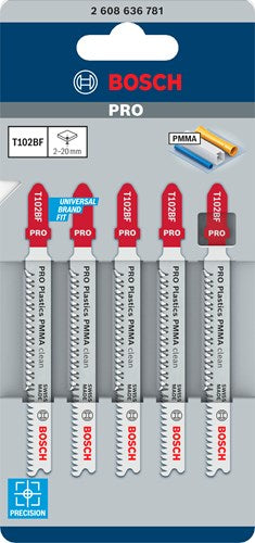 Bosch tilbehør stiksavklinge t 102 bf clean til pmma 5 stk - 2608636781