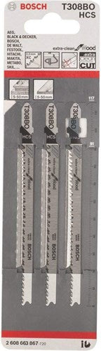 Bosch tilbehør stiksavklinge t 308 bo extraclean til træ 3 stk - 2608663867
