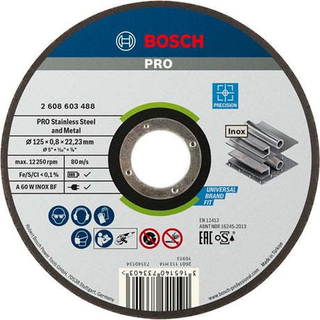 Bosch tilbehør skæreskive lige bedst til rustfrit stål - rapido a 60 w rustfrit stål bf, 125 mm, 22,23 mm, 0,8 mm 1. - 2608603488