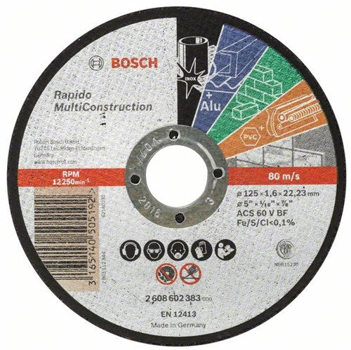 Bosch tilbehør skæreskive lige rapido multikonstruktion acs 46 v bf, 125 mm, 22,23 mm, 1,6 mm - 1 stk - 2608602383