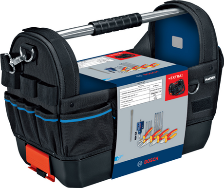 Bosch tilbehør elektrikersæt med VDE tangsæt, SDS-plus boresæt, mejsel, hulsav 68mm i værktøjstaske - 061599768f