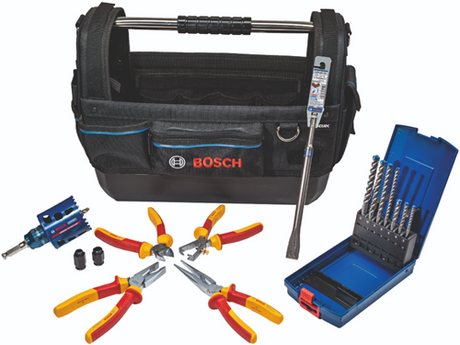 Bosch tilbehør elektrikersæt med VDE tangsæt, SDS-plus boresæt, mejsel, hulsav 68mm i værktøjstaske - 061599768f
