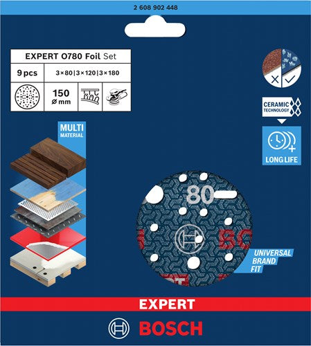Bosch accessoires bosch expert o780 serie - schuurschijven - 150mm - verschillende gelderingen - voor hout en metaal