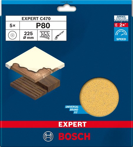 Bosch tilbehørsekspert c470 sandpapir 225 mm, k 80, 5-delt - 2608901672