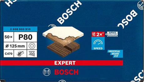 Bosch tilbehørsekspert c470 sandpapir til excentriske slibemaskiner 125 mm, 8 huller, k80 50 dele - 1 stk. - 2608900910