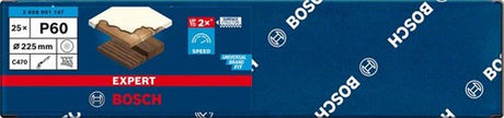 Bosch tilbehørsekspert c470 sandpapir til excenterslibere 225 mm, 19 huller, k60 25-delt - 1 stk. - 2608901147
