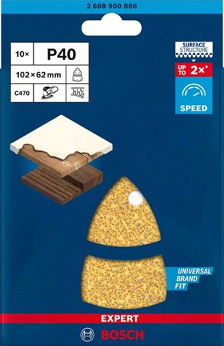 Bosch tilbehørsekspert c470 slibepapir til multislibere 102 x 62 mm, 93 mm, k40 10-delt - 1 stk. - 2608900886