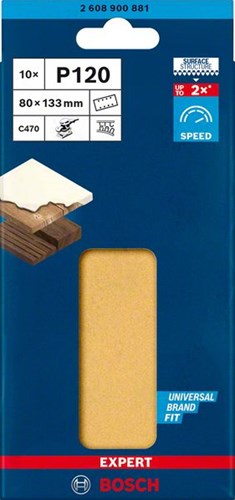 Bosch tilbehørsekspert c470 sandpapir til orbitalsliber 80 x 133 mm, k120 10-delt - 2608900881