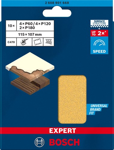 Bosch tilbehør ekspert c470 sandpapirsæt 115 x 107 mm, k 60 120 180, 10 dele - 2608901668