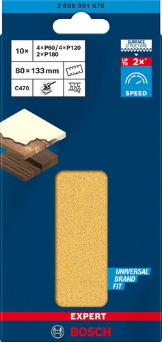 Bosch tilbehør ekspert c470 sandpapirsæt 80 x 133 mm, k 60 120 180, 10 dele - 2608901670