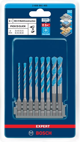 Pic bosch tilbehør ekspert hex-9 multikonstruktion k klik sæt 3 - 8 mm - 2608901455