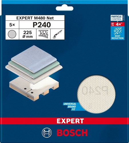 Bosch tilbehør ekspert m480 slibenet 225 mm, k 240, 5-delt - 2608901639