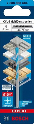Bosch tilbehør ekspert multikonstruktion cyl-9 bor 4 x 45 x 75 mm, d 3,8 mm - 1 stk. - 2608900604