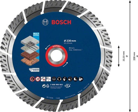 Bosch tilbehør ekspert multimateriale diamantskæreskive 230 x 22,23 x 2,4 x 15 mm - 1 stk. - 2608900663